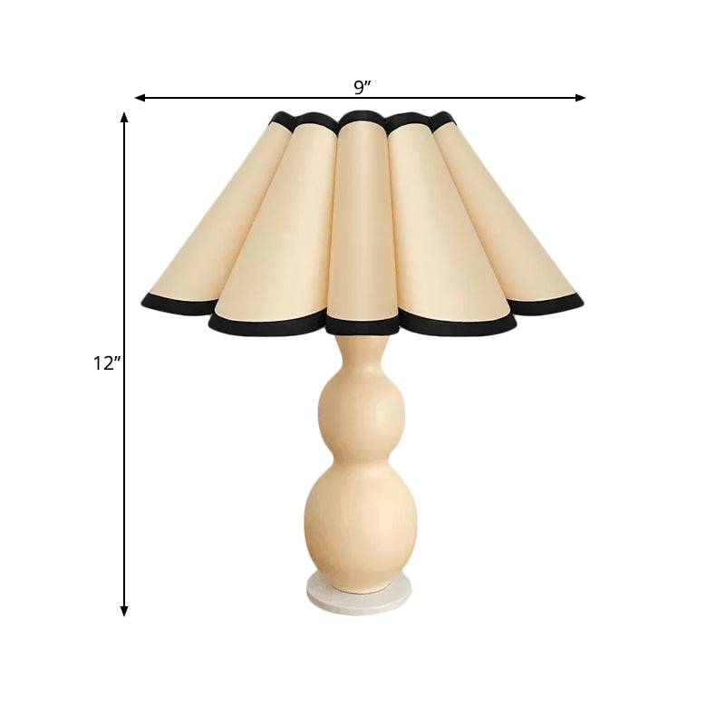 Nordic Flared Night Lamp Fabric 1-Bulb Bedside Table Lighting with Porcelain Gourd Base in Coffee/Beige Clearhalo 'Lamps' 'Table Lamps' Lighting' 1711187
