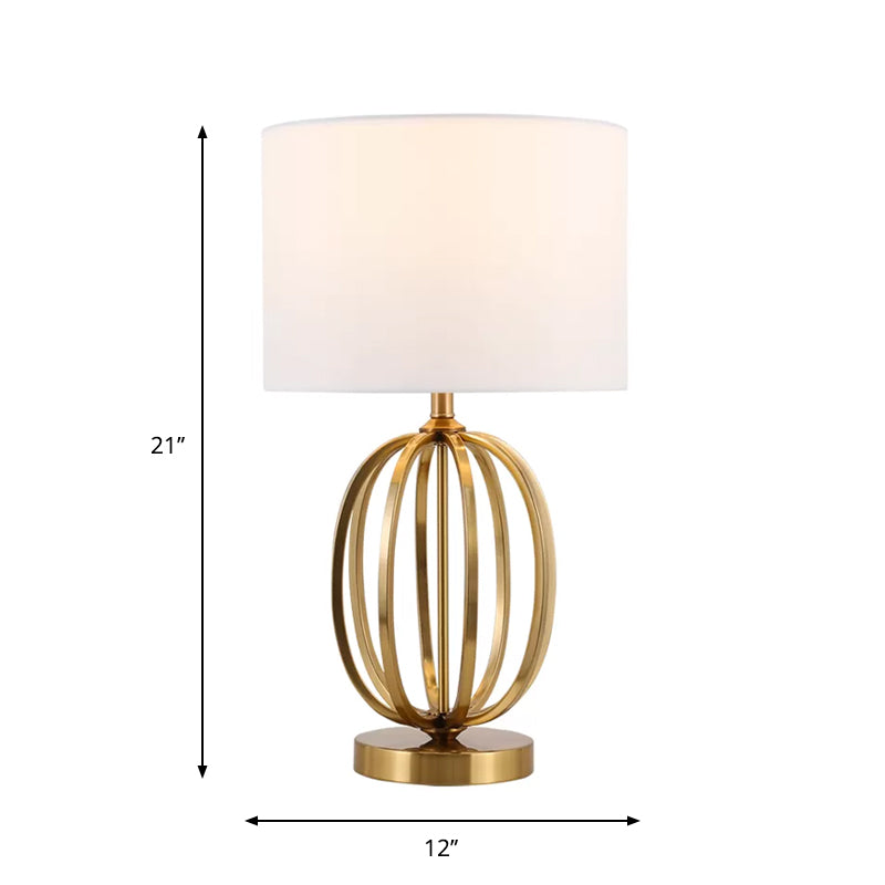 Fabric Drum Shade Night Light Vintage Single Bulb Parlor Table Lamp with Oval Frame Base in Gold Clearhalo 'Lamps' 'Table Lamps' Lighting' 1711225