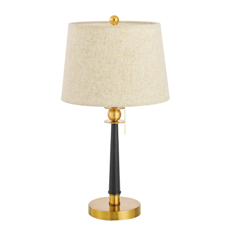 1-Bulb Fabric Night Lighting Traditional Gold Barrel Bedside Table Light with Pull Chain Clearhalo 'Lamps' 'Table Lamps' Lighting' 1711252