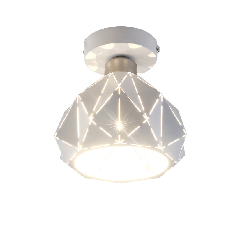 White Hollow Polyhedron Flush Ceiling Light 1 Light Simple Style Metallic Ceiling Lamp for Study Room Clearhalo 'Ceiling Lights' 'Close To Ceiling Lights' 'Close to ceiling' 'Semi-flushmount' Lighting' 171135