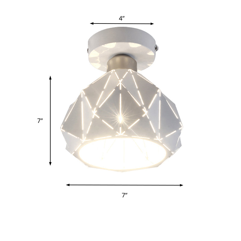 White Hollow Polyhedron Flush Ceiling Light 1 Light Simple Style Metallic Ceiling Lamp for Study Room Clearhalo 'Ceiling Lights' 'Close To Ceiling Lights' 'Close to ceiling' 'Semi-flushmount' Lighting' 171136
