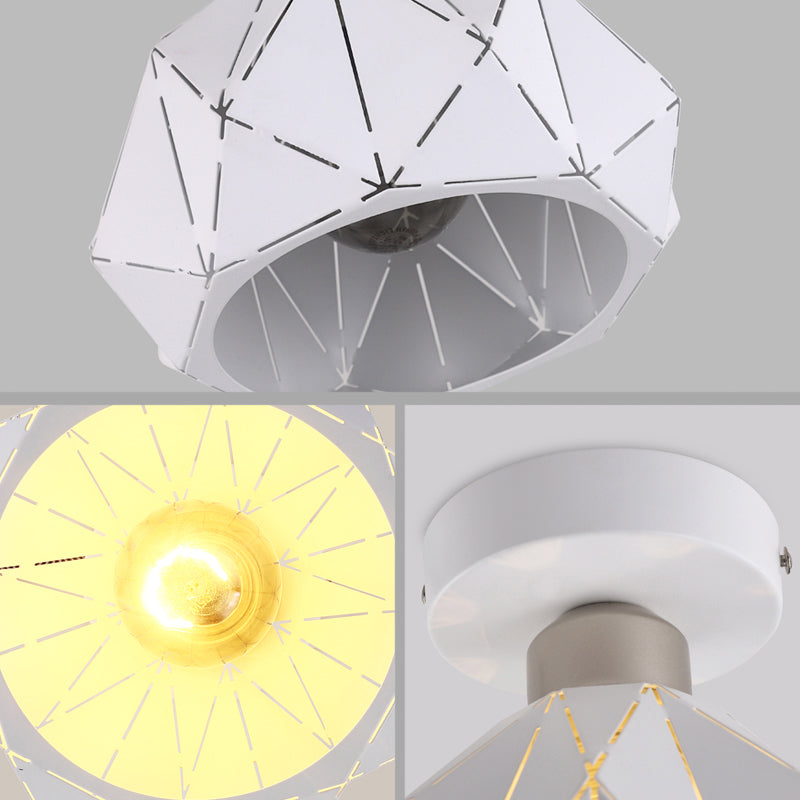 White Hollow Polyhedron Flush Ceiling Light 1 Light Simple Style Metallic Ceiling Lamp for Study Room Clearhalo 'Ceiling Lights' 'Close To Ceiling Lights' 'Close to ceiling' 'Semi-flushmount' Lighting' 171137