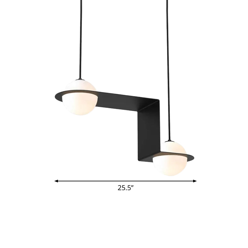 Minimal Globe Cluster Pendant Cream Glass 2 Heads Dining Room Hanging Light Fixture in Black with Z-Frame, Warm/White Light Clearhalo 'Ceiling Lights' 'Modern Pendants' 'Modern' 'Pendant Lights' 'Pendants' Lighting' 1711489