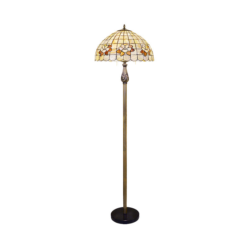 2-Head Bedroom Standing Floor Light Victorian White Floral Patterned Floor Lighting with Bowl Shell Shade Clearhalo 'Floor Lamps' 'Lamps' Lighting' 1711538