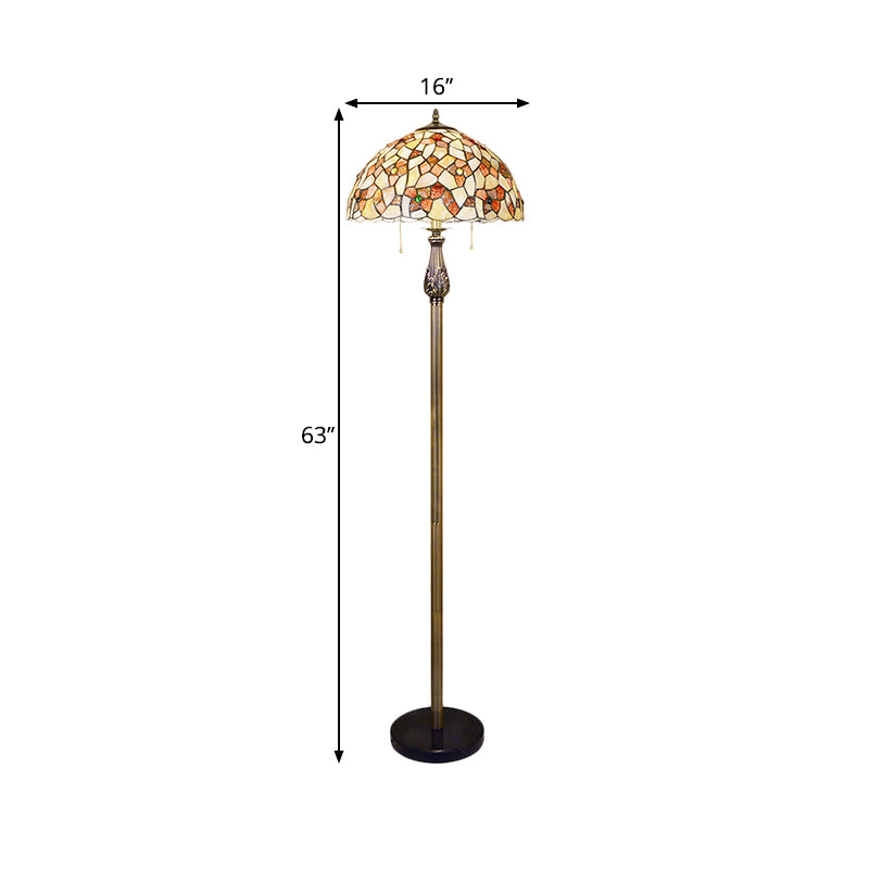 White Bowl Reading Floor Lamp Tiffany 2-Light Shell Pull Chain Standing Lighting with Blossom Pattern Clearhalo 'Floor Lamps' 'Lamps' Lighting' 1711559