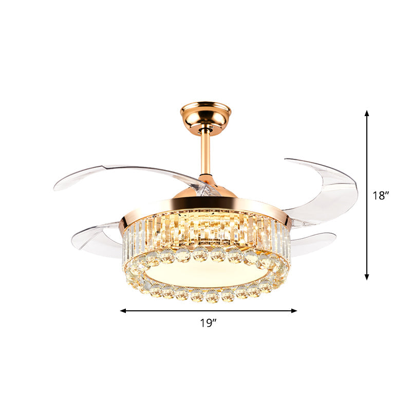 Round Bedroom Hanging Fan Lamp Crystal Prisms and Orbs 19