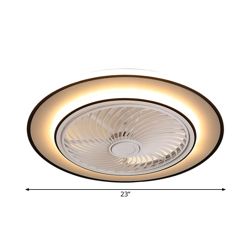 Round Metal Ceiling Fan Light Modern LED Black Semi Flush Mount for bedroom, 23