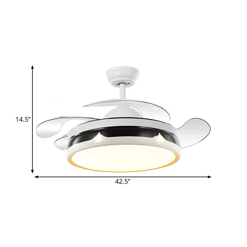 Simplicity Drum Fan Light Acrylic LED Bedroom Semi Flush Mount Lighting in White with 4 Blades, 42.5