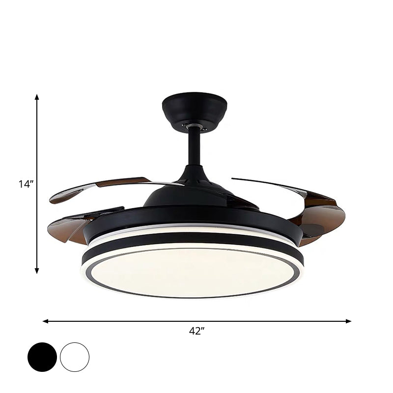 Acrylic Black/White Ceiling Fan Lamp Round LED Antique Semi Mount Lighting with 3-Blade, 42