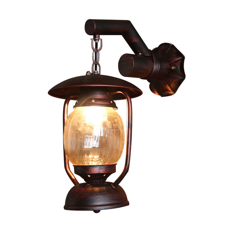 Loft Style Lantern Sconce Light Single Head Clear Fluted Glass Wall Mounted Lighting in Weathered Copper Clearhalo 'Wall Lamps & Sconces' 'Wall Lights' Lighting' 1712788