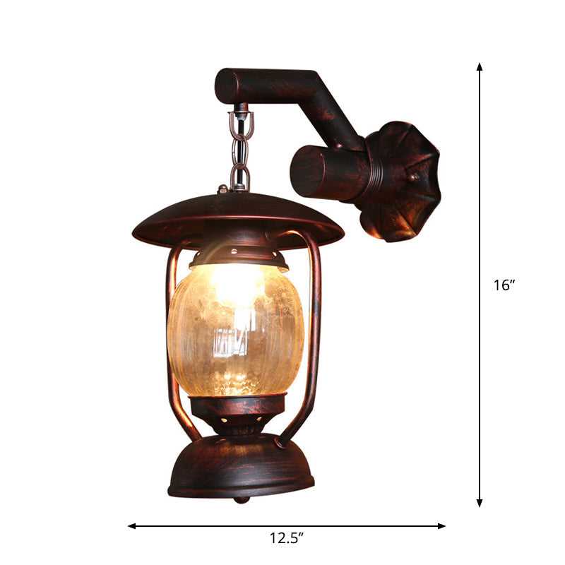 Loft Style Lantern Sconce Light Single Head Clear Fluted Glass Wall Mounted Lighting in Weathered Copper Clearhalo 'Wall Lamps & Sconces' 'Wall Lights' Lighting' 1712789