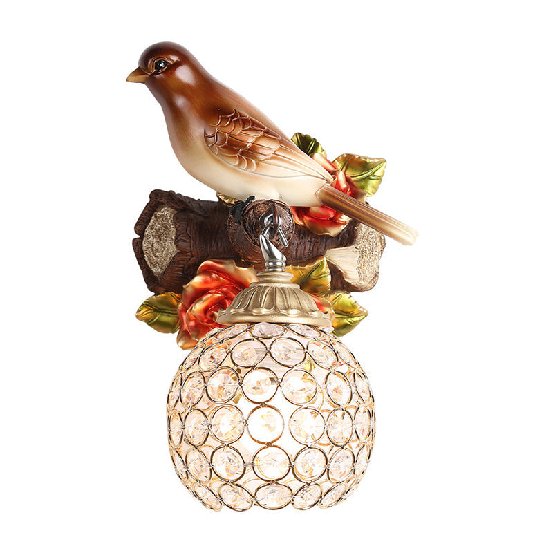 Brown Single Bulb Wall Lamp Retro Style Clear Crystal Encrusted Bubble Bird Designed Wall Mounted Light, Left/Right Clearhalo 'Wall Lamps & Sconces' 'Wall Lights' Lighting' 1712923