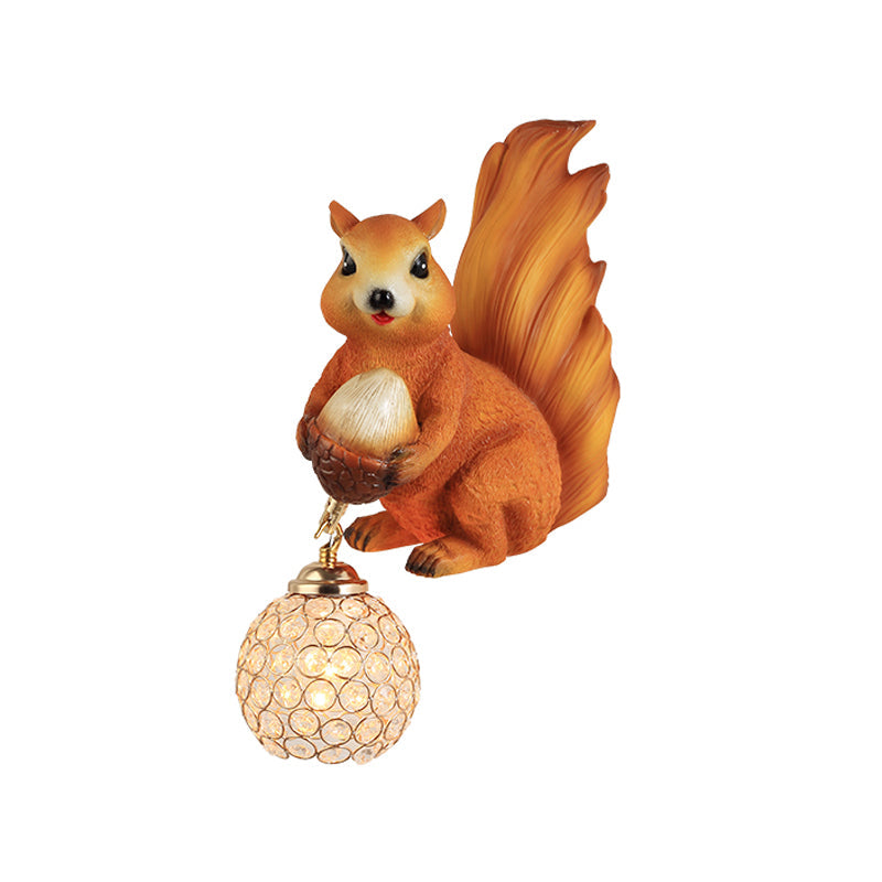 Cottage Global Sconce Light 1-Bulb Beveled Clear Crystal Wall Lighting Idea with Squirrel Decor in Gold/Orange/Gold and Brown Clearhalo 'Wall Lamps & Sconces' 'Wall Lights' Lighting' 1712986