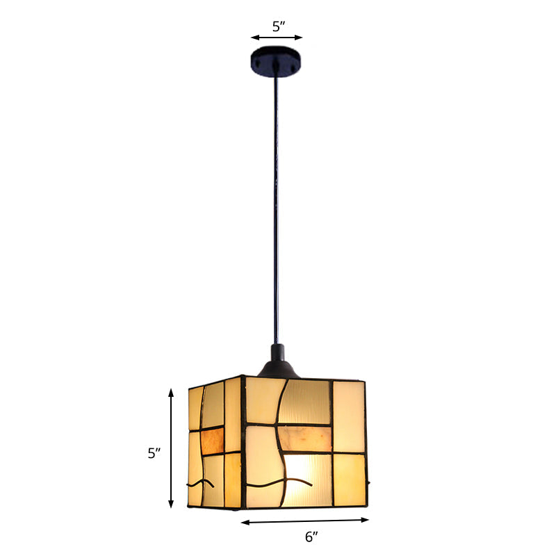 Stainless Glass Rectangular Hanging Lamp Tiffany Stylish 1 Head Blue Suspension Light for Corridor, 4.5