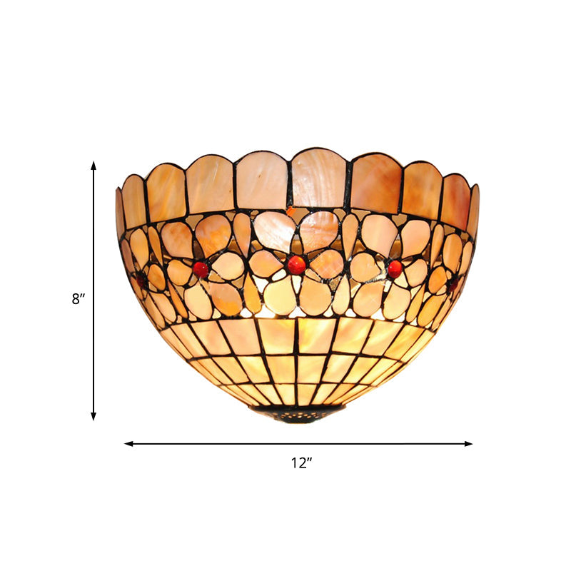 1 Light Floral Sconce Lighting Tiffany Shell Wall Mount Light in Beige for Staircase Clearhalo 'Industrial' 'Middle century wall lights' 'Tiffany wall lights' 'Tiffany' 'Wall Lamps & Sconces' 'Wall Lights' Lighting' 171343