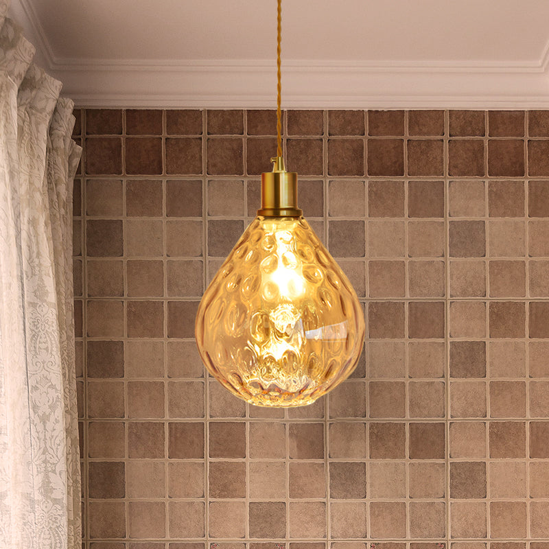 Teardrop Pendant Lighting Modernist Lattice Glass 1 Bulb Amber/Smoky Hanging Light Fixture Amber Clearhalo 'Ceiling Lights' 'Chandeliers' 'Glass shade' 'Glass' 'Modern Pendants' 'Modern' 'Pendant Lights' 'Pendants' Lighting' 1713721