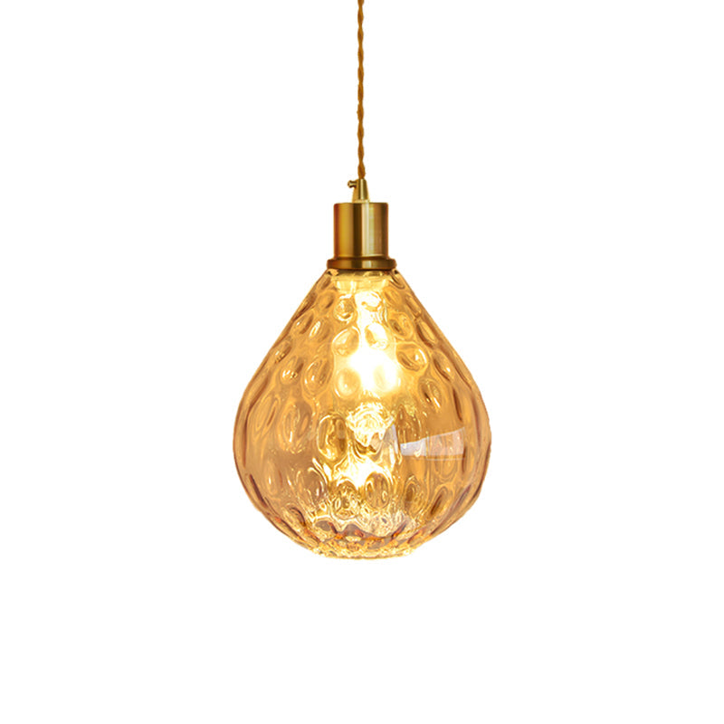 Teardrop Pendant Lighting Modernist Lattice Glass 1 Bulb Amber/Smoky Hanging Light Fixture Clearhalo 'Ceiling Lights' 'Chandeliers' 'Glass shade' 'Glass' 'Modern Pendants' 'Modern' 'Pendant Lights' 'Pendants' Lighting' 1713723