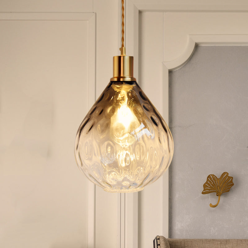 Teardrop Pendant Lighting Modernist Lattice Glass 1 Bulb Amber/Smoky Hanging Light Fixture Smoke Gray Clearhalo 'Ceiling Lights' 'Chandeliers' 'Glass shade' 'Glass' 'Modern Pendants' 'Modern' 'Pendant Lights' 'Pendants' Lighting' 1713725