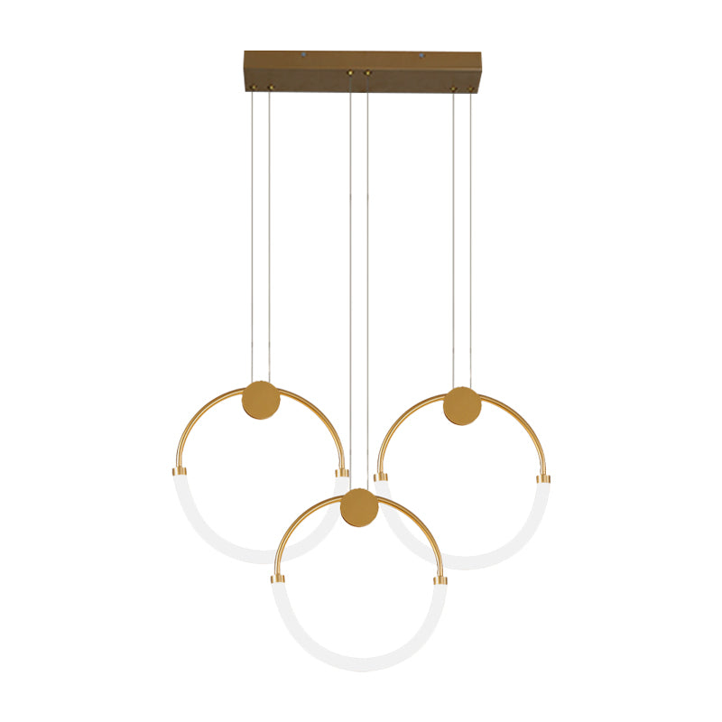 Acrylic Circular Chandelier Lamp Nordic 1/3 Bulbs Gold Pendant Lighting Fixture in Warm/White Light Clearhalo 'Ceiling Lights' 'Modern Pendants' 'Modern' 'Pendant Lights' 'Pendants' Lighting' 1713765