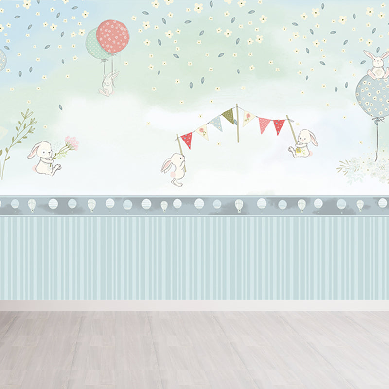 Light Blue Rabbit Mural Decal Animal Kids Style Stain Resistant Wall Covering for Room Light Blue Clearhalo 'Wall Decor' 'Wall Mural' 1713809