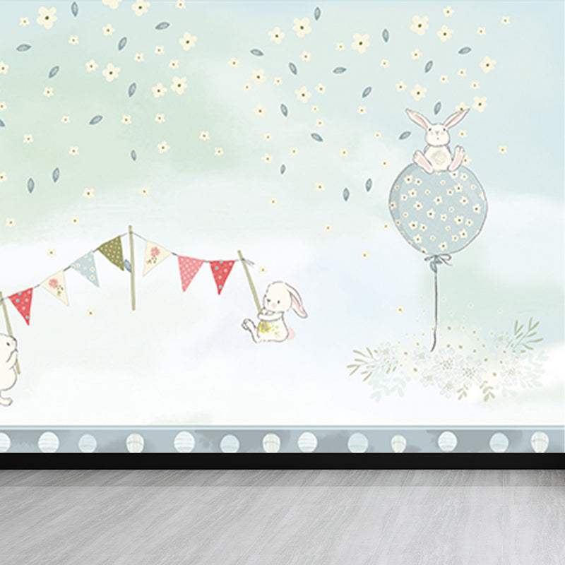 Light Blue Rabbit Mural Decal Animal Kids Style Stain Resistant Wall Covering for Room Clearhalo 'Wall Decor' 'Wall Mural' 1713810