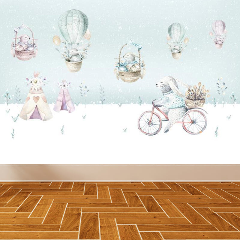 Cartoon Rabbit Wall Paper Mural Light Blue Waterproofing Wall Decor for Kids Bedroom Light Blue Clearhalo 'Wall Decor' 'Wall Mural' 1713849