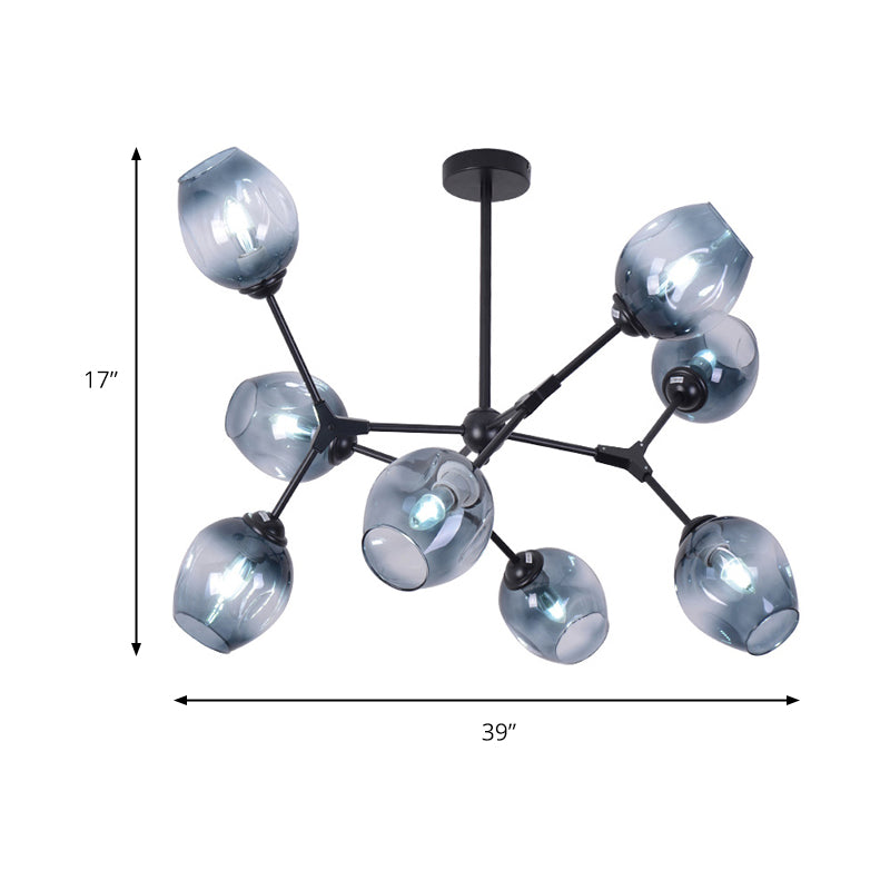 Black Branch Chandelier Modern Nordic Style 6/8/9 Lights Amber/Blue/Clear Glass Ceiling Light with Adjustable Arm Clearhalo 'Ceiling Lights' 'Chandeliers' 'Clear' 'Glass shade' 'Glass' 'Industrial' 'Modern Chandeliers' 'Modern' 'Tiffany' 'Traditional Chandeliers' Lighting' 171390