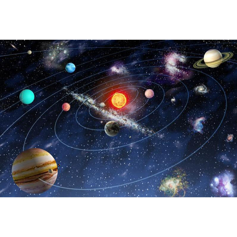 Kids Solar System Wall Mural Non-Woven Waterproof Dark Blue Wall Covering for Room Clearhalo 'Wall Decor' 'Wall Mural' 1713912