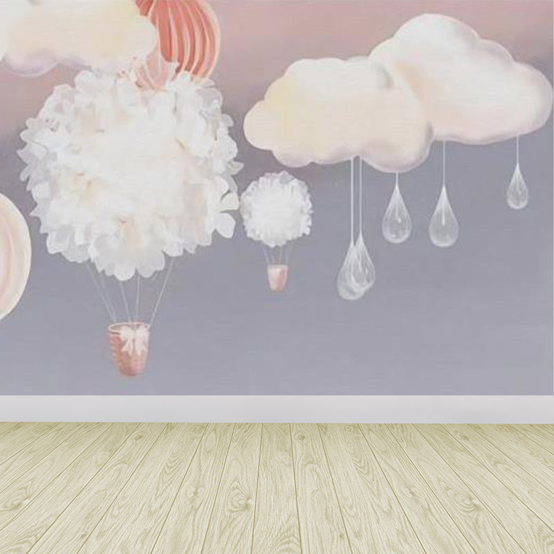 Balloon and Cloud Print Mural Cartoon Washable Baby Room Wall Covering, Made to Measure Clearhalo 'Wall Decor' 'Wall Mural' 1713920