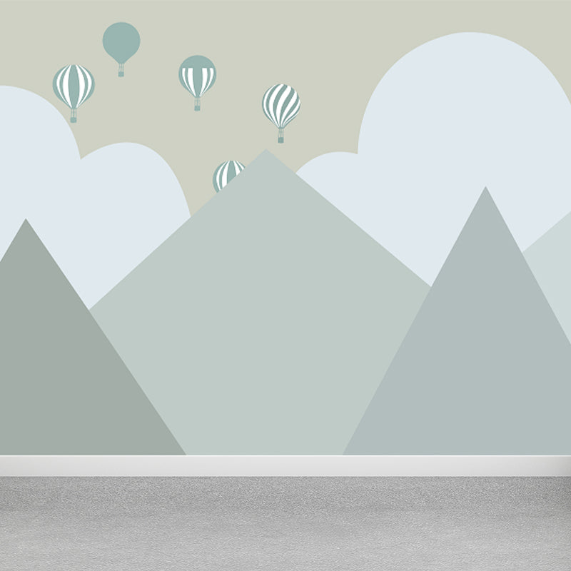 Cartoon Mountain Landscape Mural Non-Woven Moisture Resistant Grey Wall Decor for Home Clearhalo 'Wall Decor' 'Wall Mural' 1713956