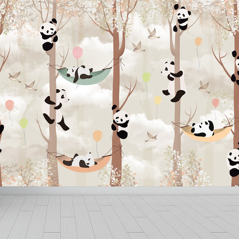 Brown Panda Wall Paper Mural Water Resistant Cartoon Child Bedroom Wall Covering Brown Clearhalo 'Wall Decor' 'Wall Mural' 1713974