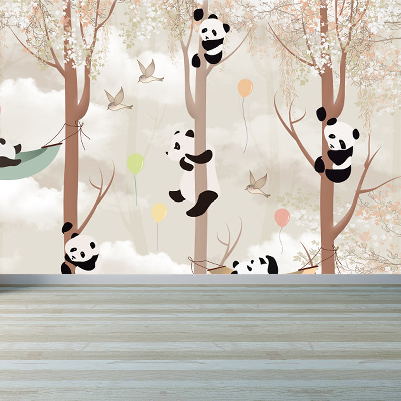 Brown Panda Wall Paper Mural Water Resistant Cartoon Child Bedroom Wall Covering Clearhalo 'Wall Decor' 'Wall Mural' 1713975