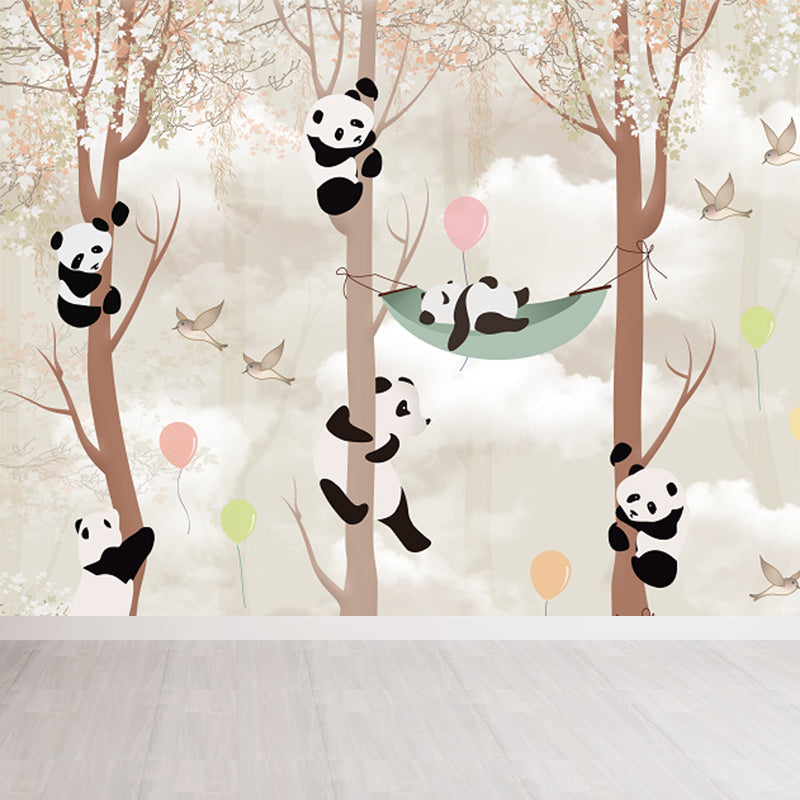 Brown Panda Wall Paper Mural Water Resistant Cartoon Child Bedroom Wall Covering Clearhalo 'Wall Decor' 'Wall Mural' 1713976