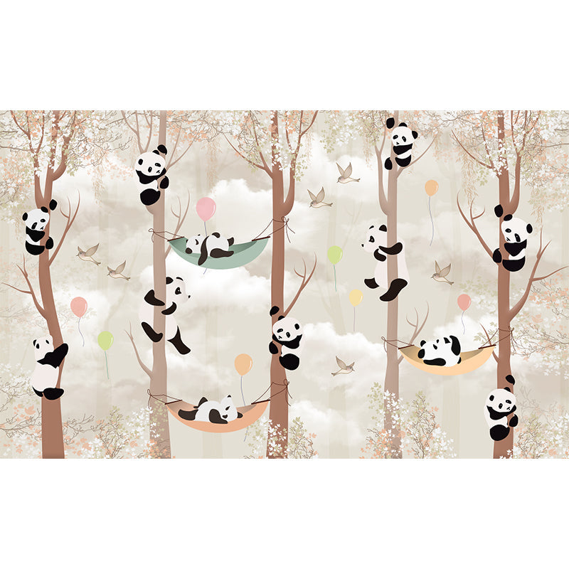 Brown Panda Wall Paper Mural Water Resistant Cartoon Child Bedroom Wall Covering Clearhalo 'Wall Decor' 'Wall Mural' 1713977