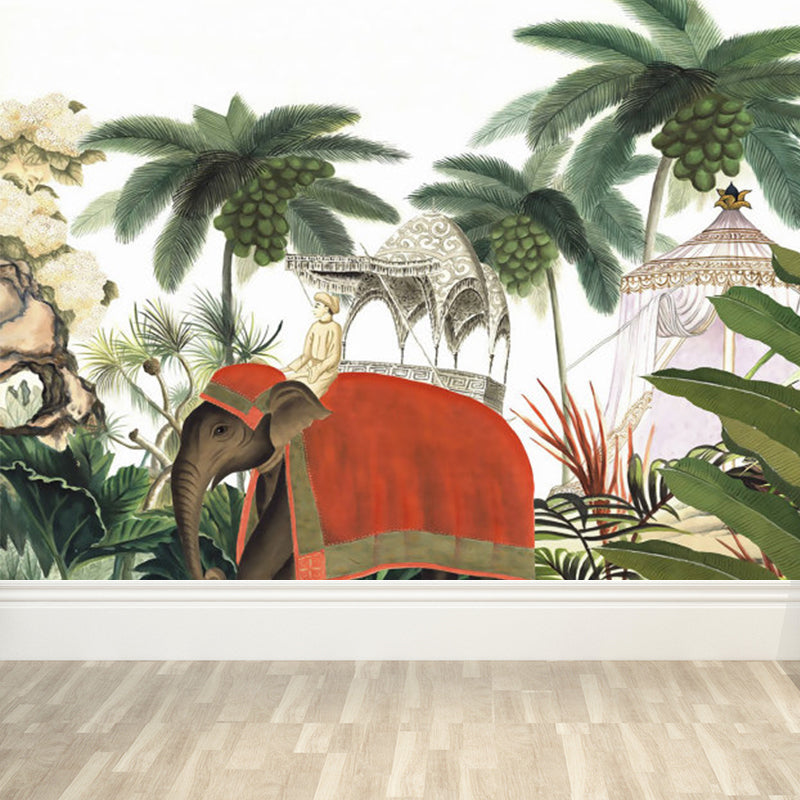 Big Elephant and Trees Mural Wallpaper Ornamental Tropical Dining Room Wall Decor Clearhalo 'Wall Decor' 'Wall Mural' 1714230