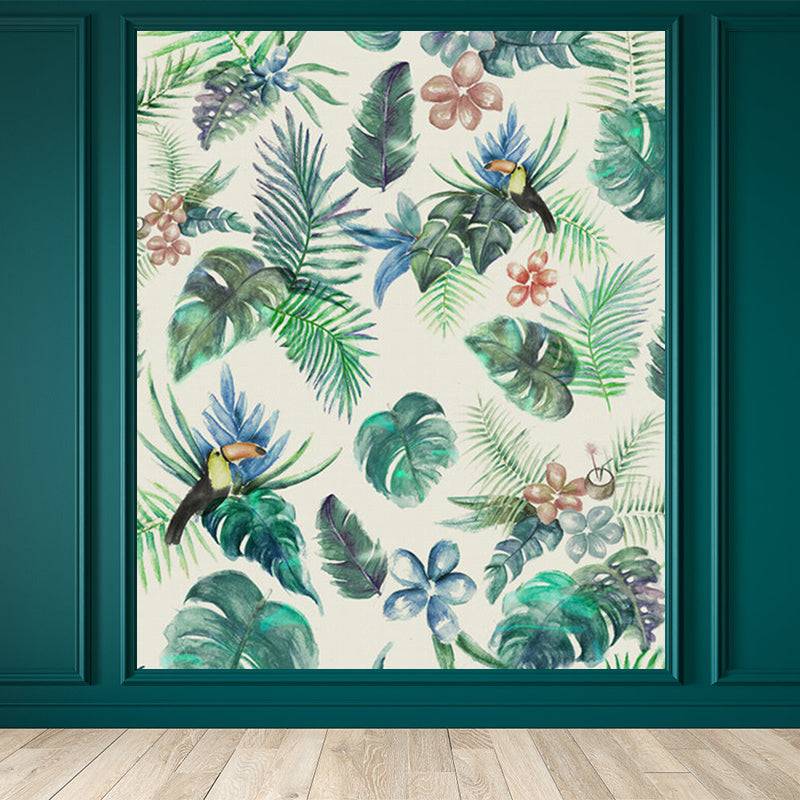 Large Flower and Botanical Mural Wallpaper Tropical Natural Landscape Wall Art in Green Clearhalo 'Wall Decor' 'Wall Mural' 1714240