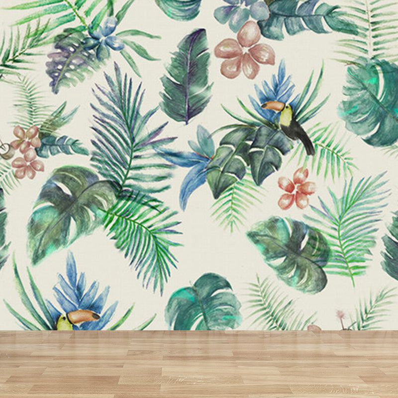 Large Flower and Botanical Mural Wallpaper Tropical Natural Landscape Wall Art in Green Clearhalo 'Wall Decor' 'Wall Mural' 1714241