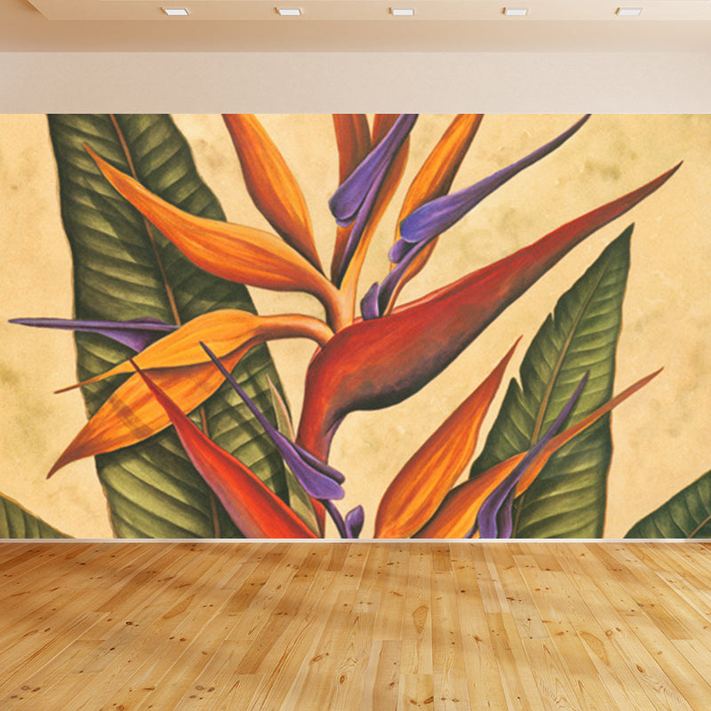 Giant Tropical Mural Decal in Yellow Flower Print Wall Art, Custom Size Available Clearhalo 'Wall Decor' 'Wall Mural' 1714250