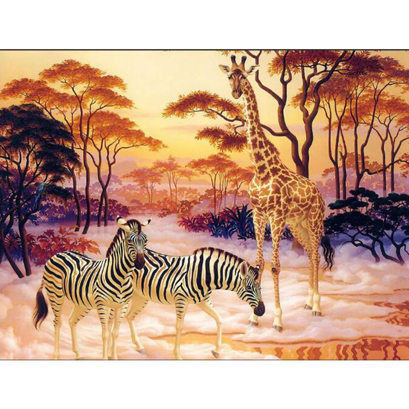 Full Size Illustration Tropical Mural with Zebra and Giraffe in Yellow, Made to Measure Clearhalo 'Wall Decor' 'Wall Mural' 1714262