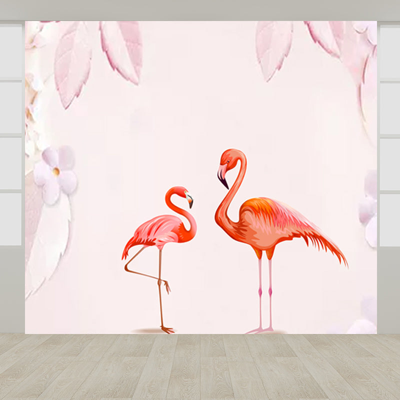 Pastel Color Flamingos Wall Mural Moisture-Proofing Tropical Bathroom Wall Covering Clearhalo 'Wall Decor' 'Wall Mural' 1714340