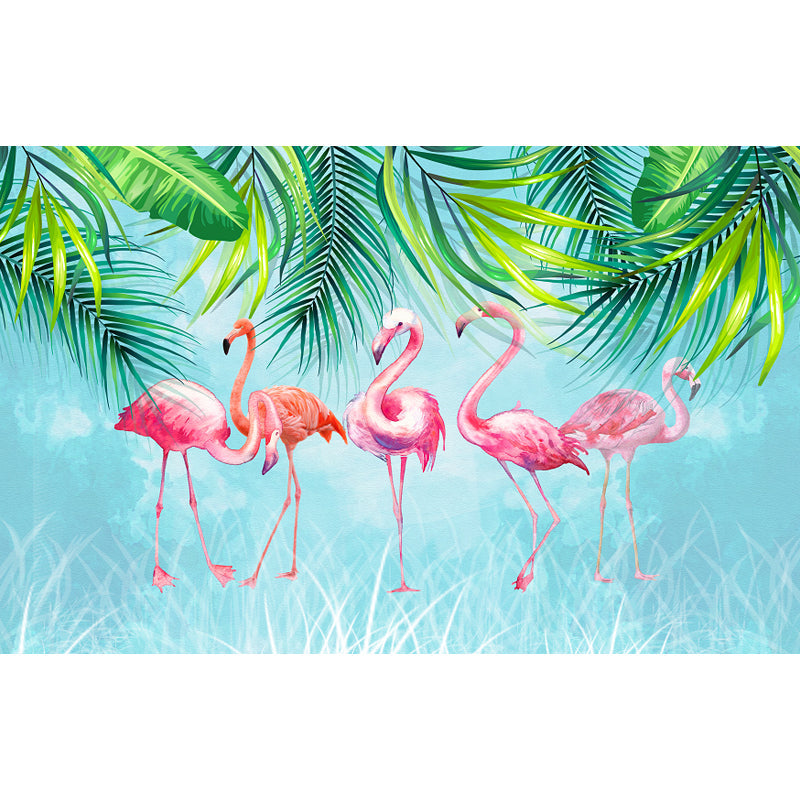 Pastel Color Flamingos Wall Mural Moisture-Proofing Tropical Bathroom Wall Covering Clearhalo 'Wall Decor' 'Wall Mural' 1714357