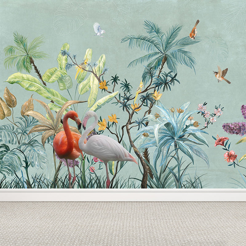 Pastel Color Flamingos Wall Mural Moisture-Proofing Tropical Bathroom Wall Covering Clearhalo 'Wall Decor' 'Wall Mural' 1714360