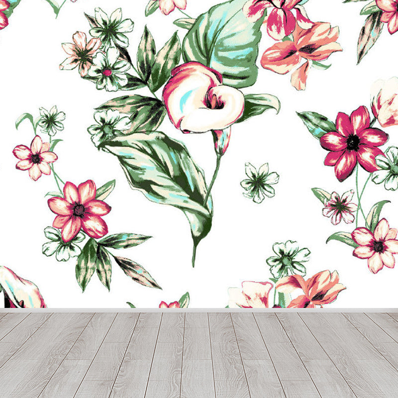 Soft Color Tropical Mural Wallpaper Big Botanical Leaves Wall Covering for Playroom Clearhalo 'Wall Decor' 'Wall Mural' 1714390