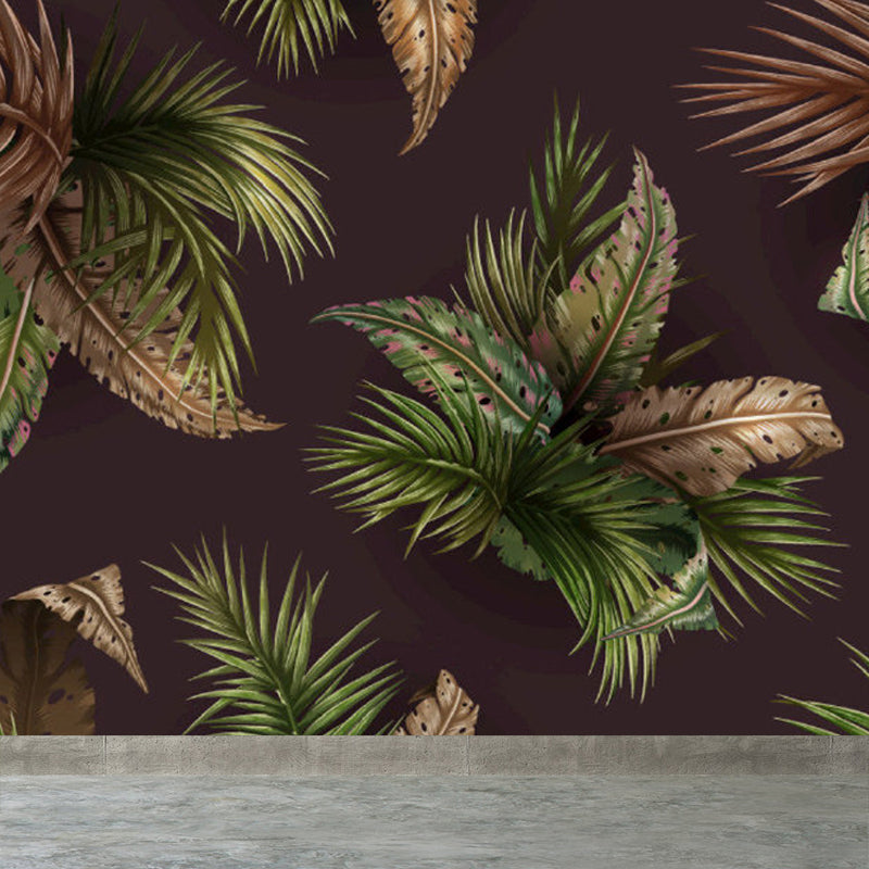 Soft Color Tropical Mural Wallpaper Big Botanical Leaves Wall Covering for Playroom Clearhalo 'Wall Decor' 'Wall Mural' 1714410