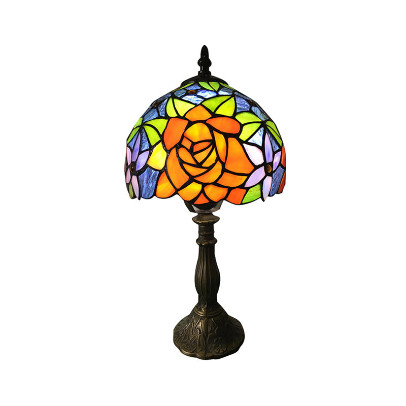 Sunflower Table Lighting Stained Glass 1 Light Lodge Tiffany Style Decorative Table Lamp in Orange-Purple/Orange-Green/Orange-Blue Clearhalo 'Lamps' 'Table Lamps' Lighting' 171454