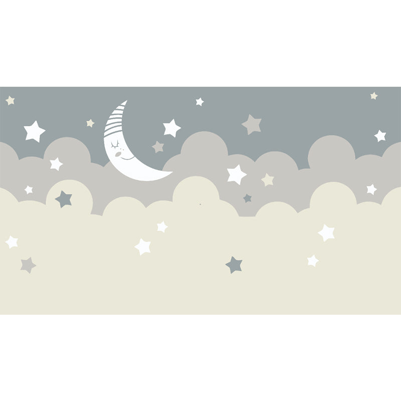 Beige Cartoon Wallpaper Mural Large Crescent and Starry Sky Wall Covering for Room Clearhalo 'Wall Decor' 'Wall Mural' 1714547