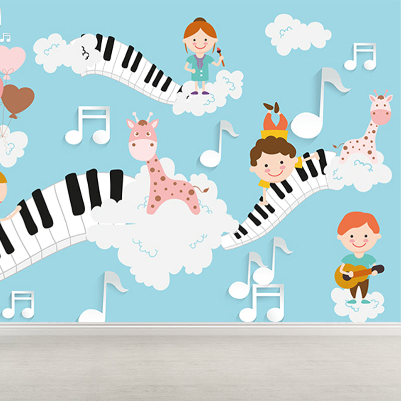 Sky Musical Performance Mural Wallpaper Blue Cartoon Wall Covering for Accent Wall Blue Clearhalo 'Wall Decor' 'Wall Mural' 1714599