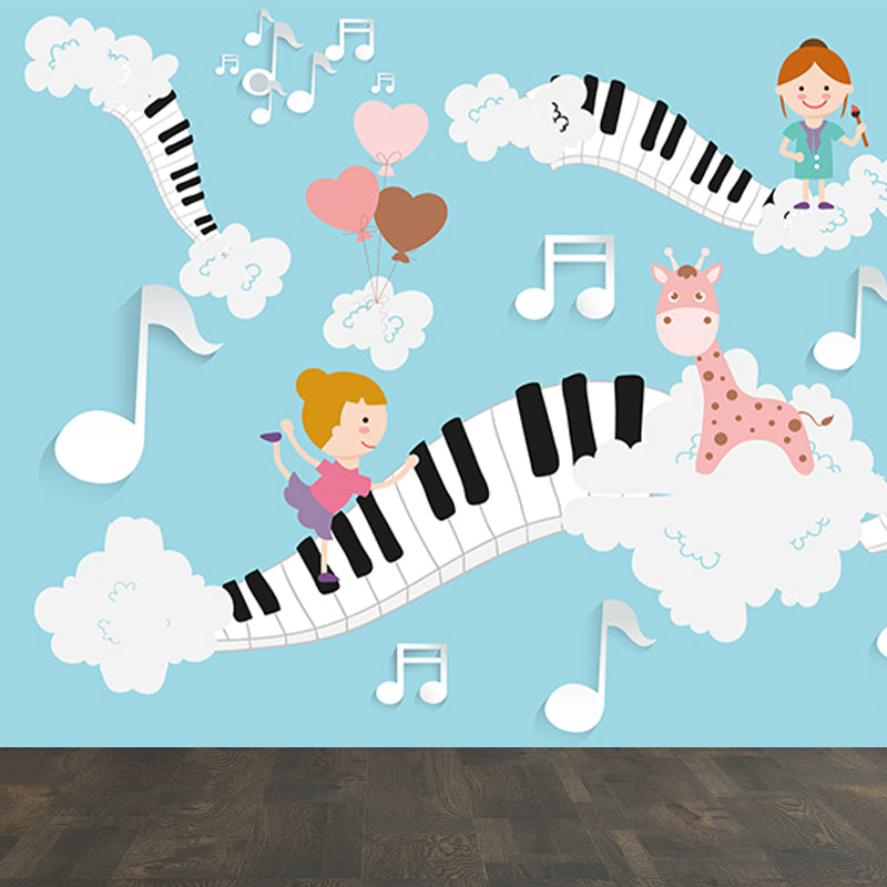 Sky Musical Performance Mural Wallpaper Blue Cartoon Wall Covering for Accent Wall Clearhalo 'Wall Decor' 'Wall Mural' 1714600