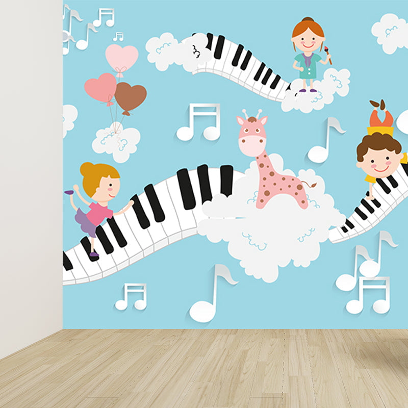 Sky Musical Performance Mural Wallpaper Blue Cartoon Wall Covering for Accent Wall Clearhalo 'Wall Decor' 'Wall Mural' 1714601