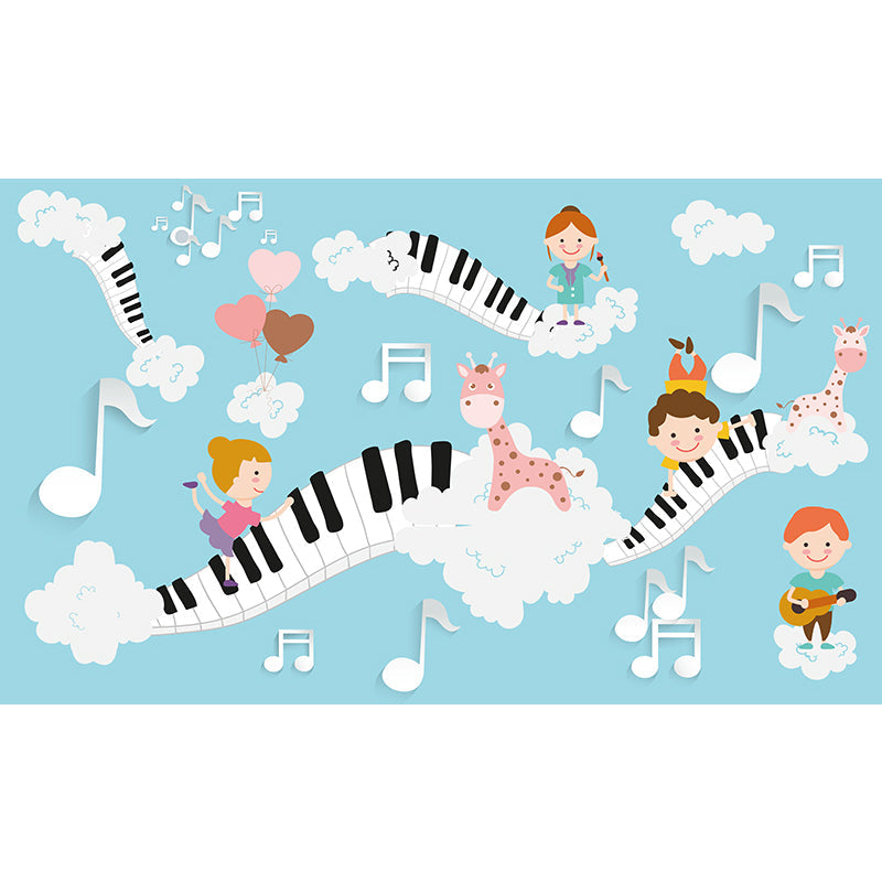 Sky Musical Performance Mural Wallpaper Blue Cartoon Wall Covering for Accent Wall Clearhalo 'Wall Decor' 'Wall Mural' 1714602